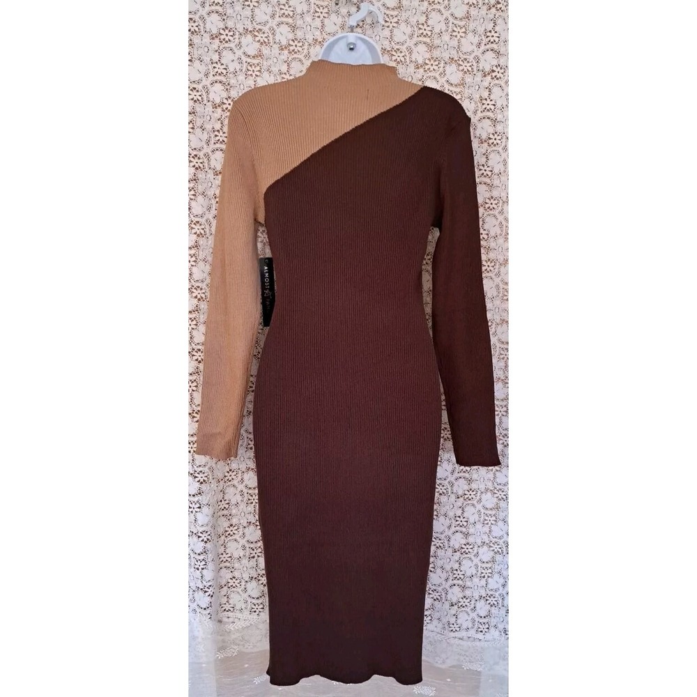 ALMOST FAMOUS Sweater Dress Womens XL Brown Color Block Long Sleeve Midi NWT - Picture 11 of 11